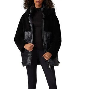 NWOT Mackage Junia oversized black down puffer coat jacket faux sheepskin, XS